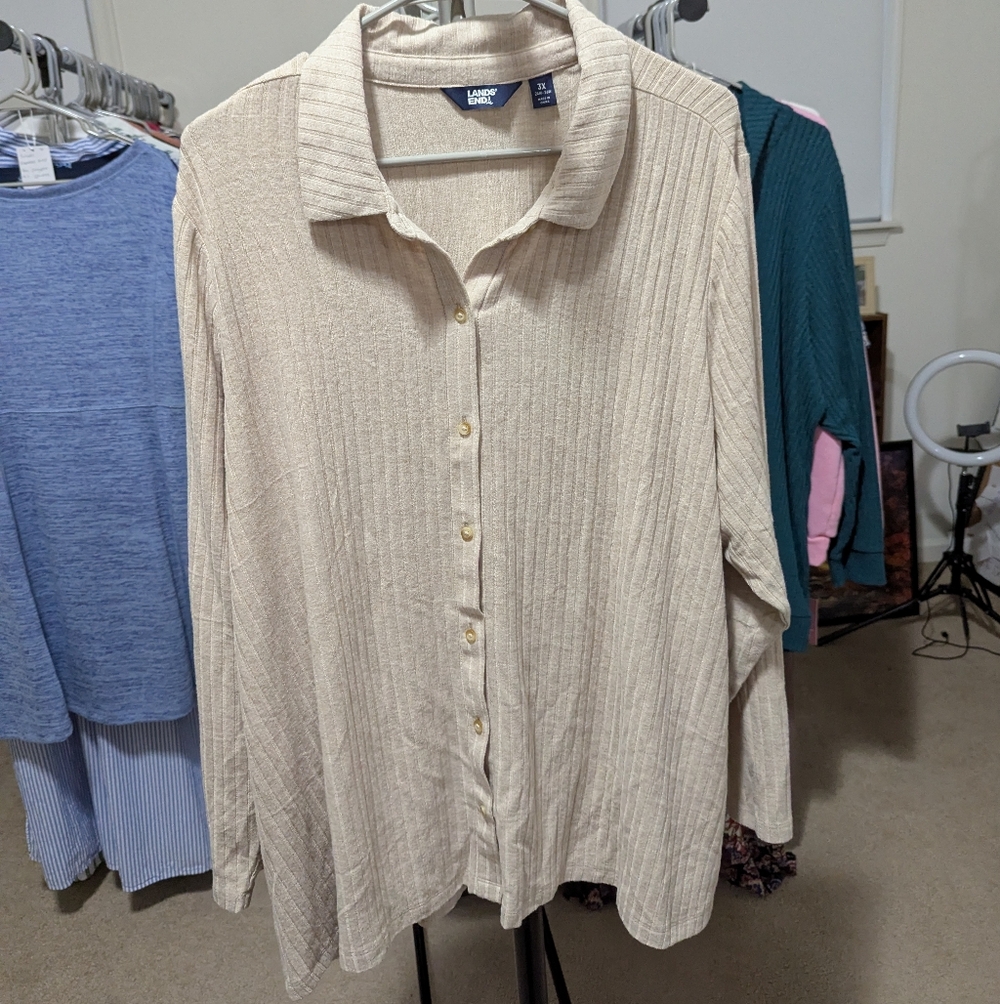 Lands End 3x Soft Tan Heather Polo